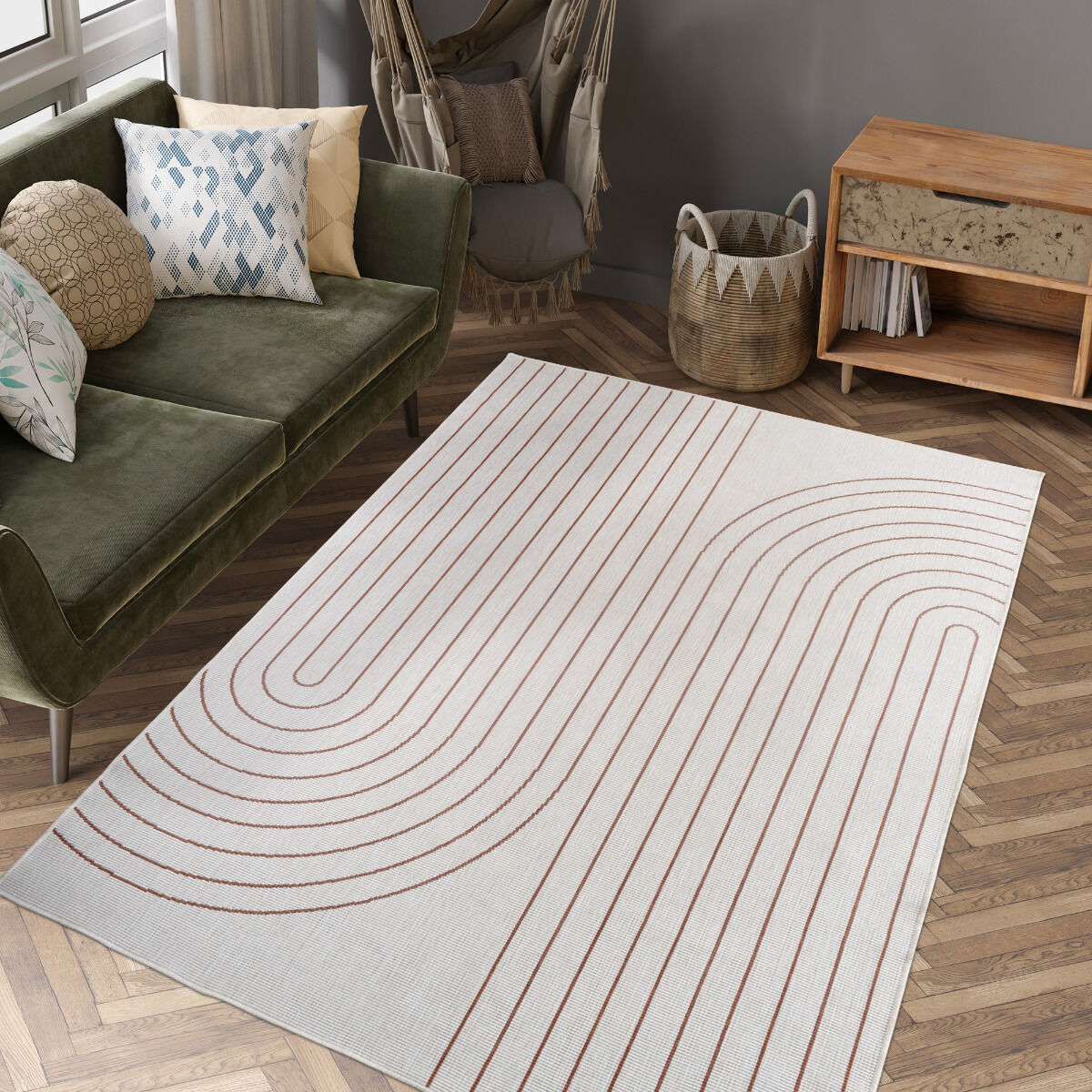 Tapis Ex1 Coub Reversible Terracotta, Écru thumbnail 4