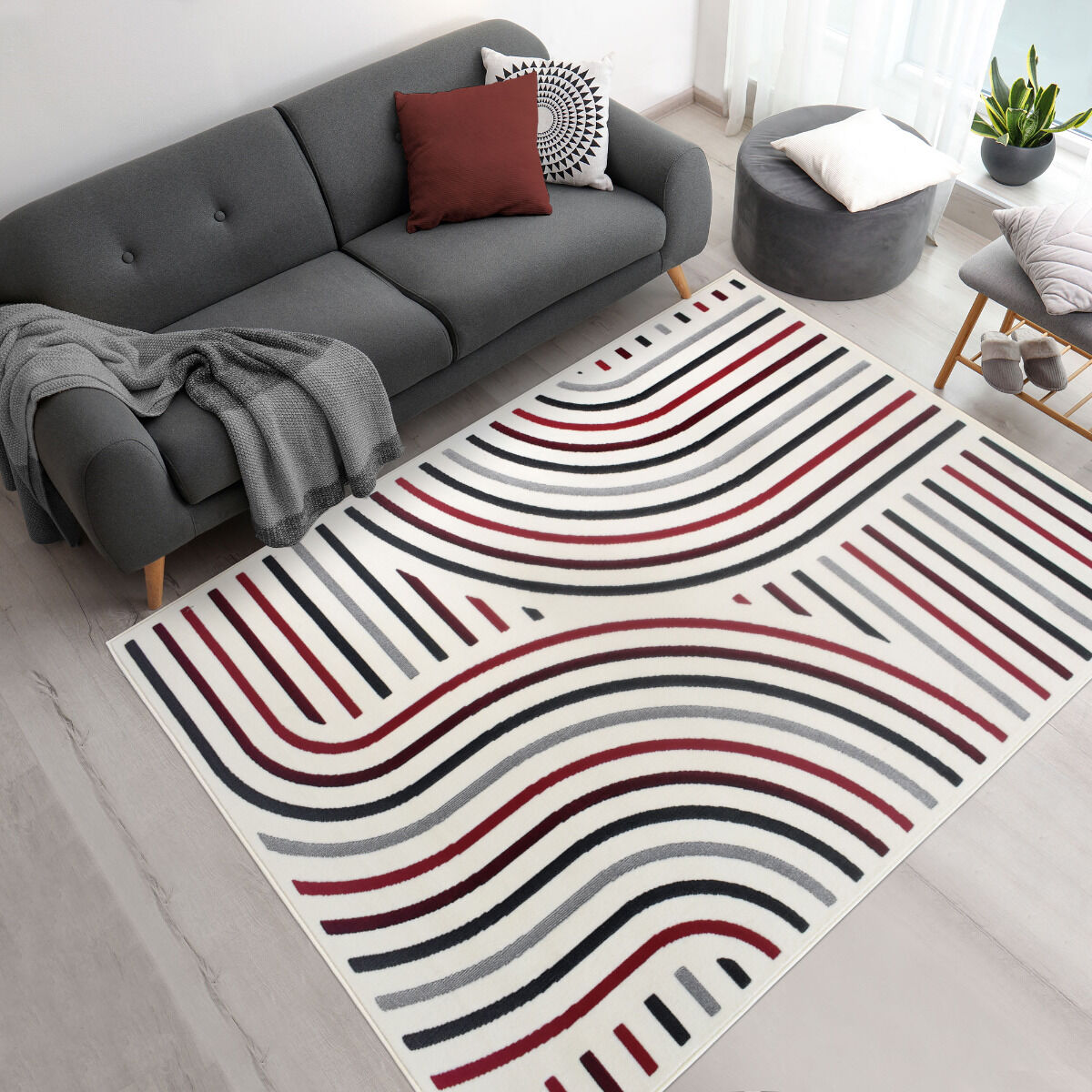 Tapis MUCOUR rouge, crème, gris thumbnail 2