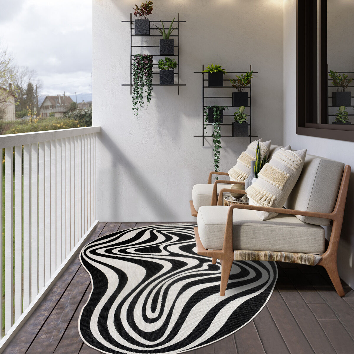 Tapis Ex1 Reversible Noir, Blanc thumbnail 2