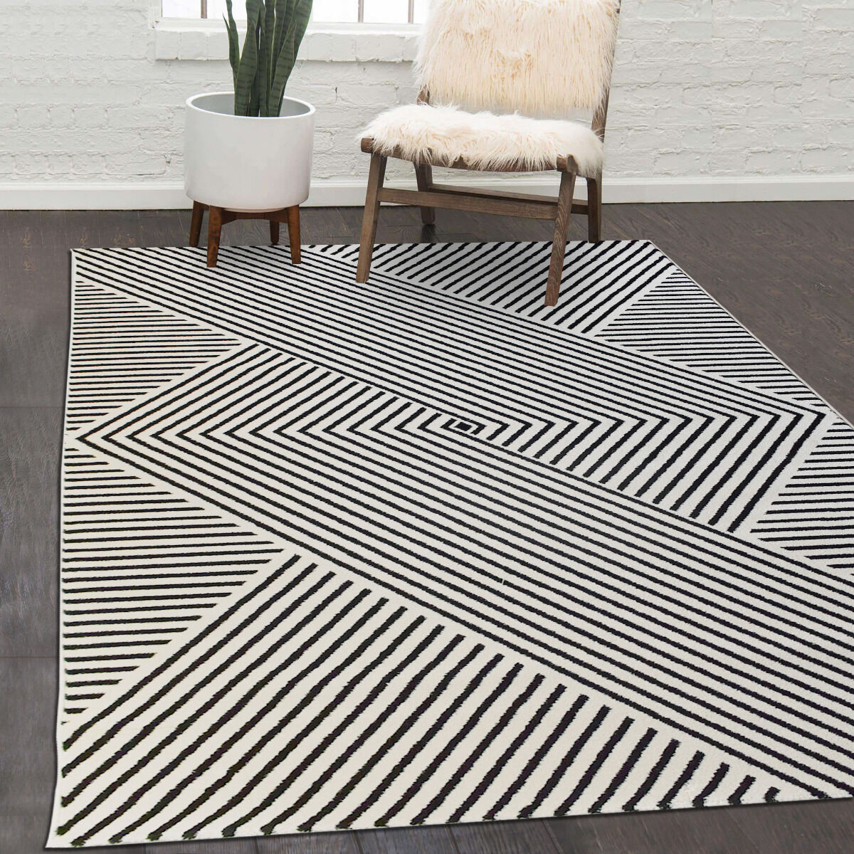 Tapis Kaori Noir, Crème