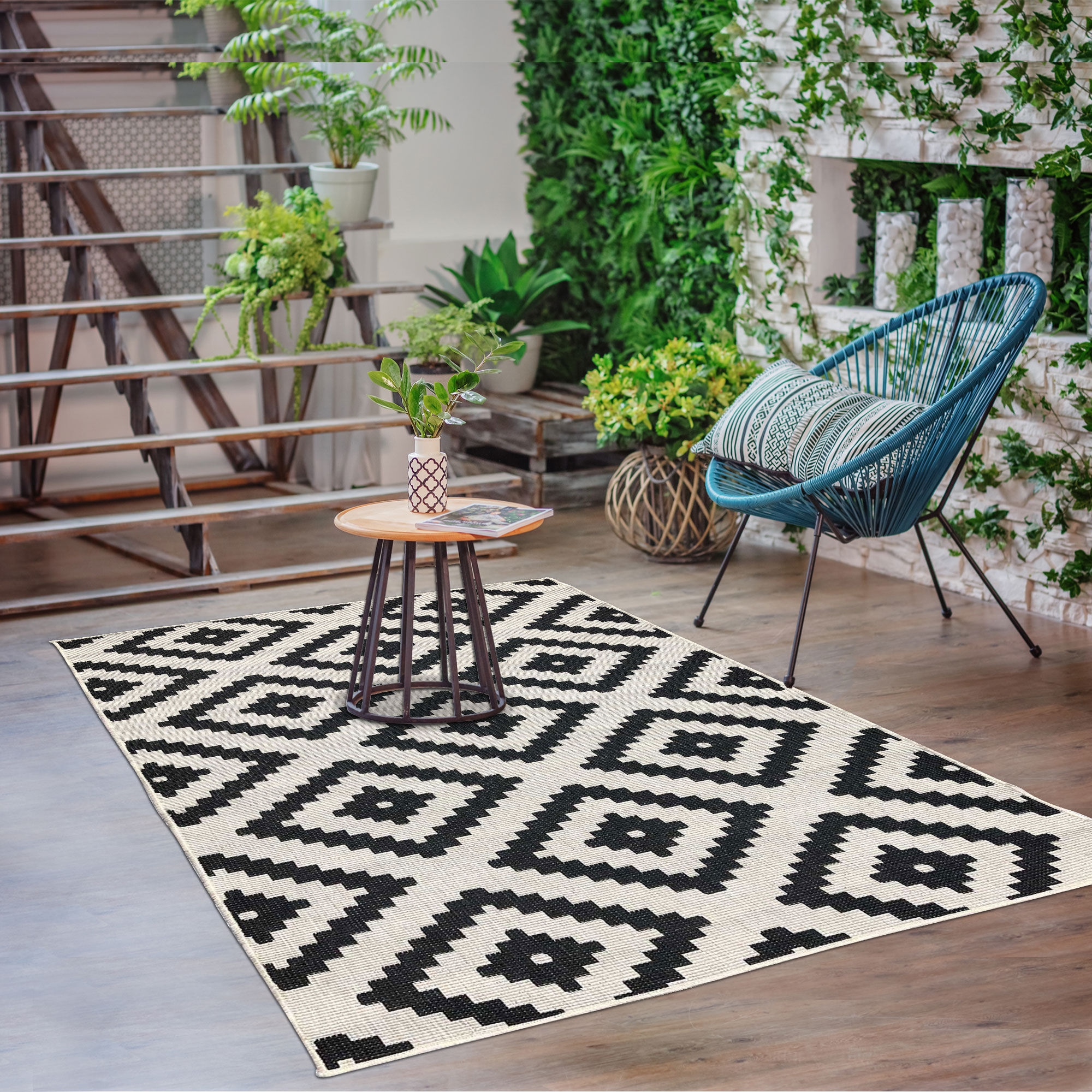 Tapis OUTDOOR BC ROMA REVERSIBLE Noir, Crème thumbnail 3