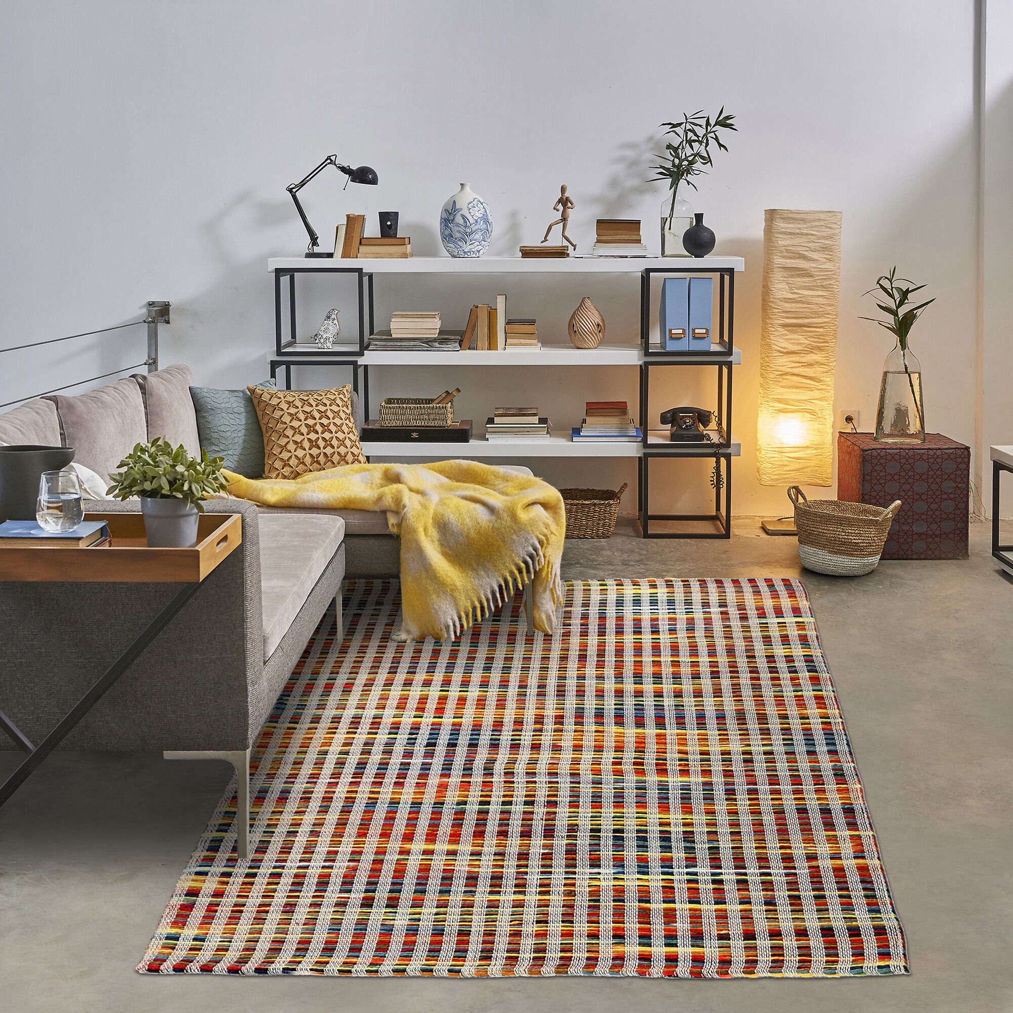 Tapis Kl Line Relief Rouge, Bleu, Jaune, Orange