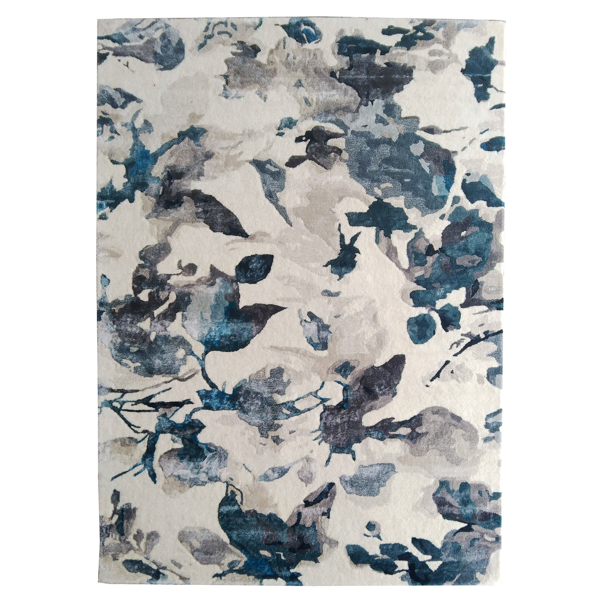 Tapis Blue Floral Beige, Bleu, Gris