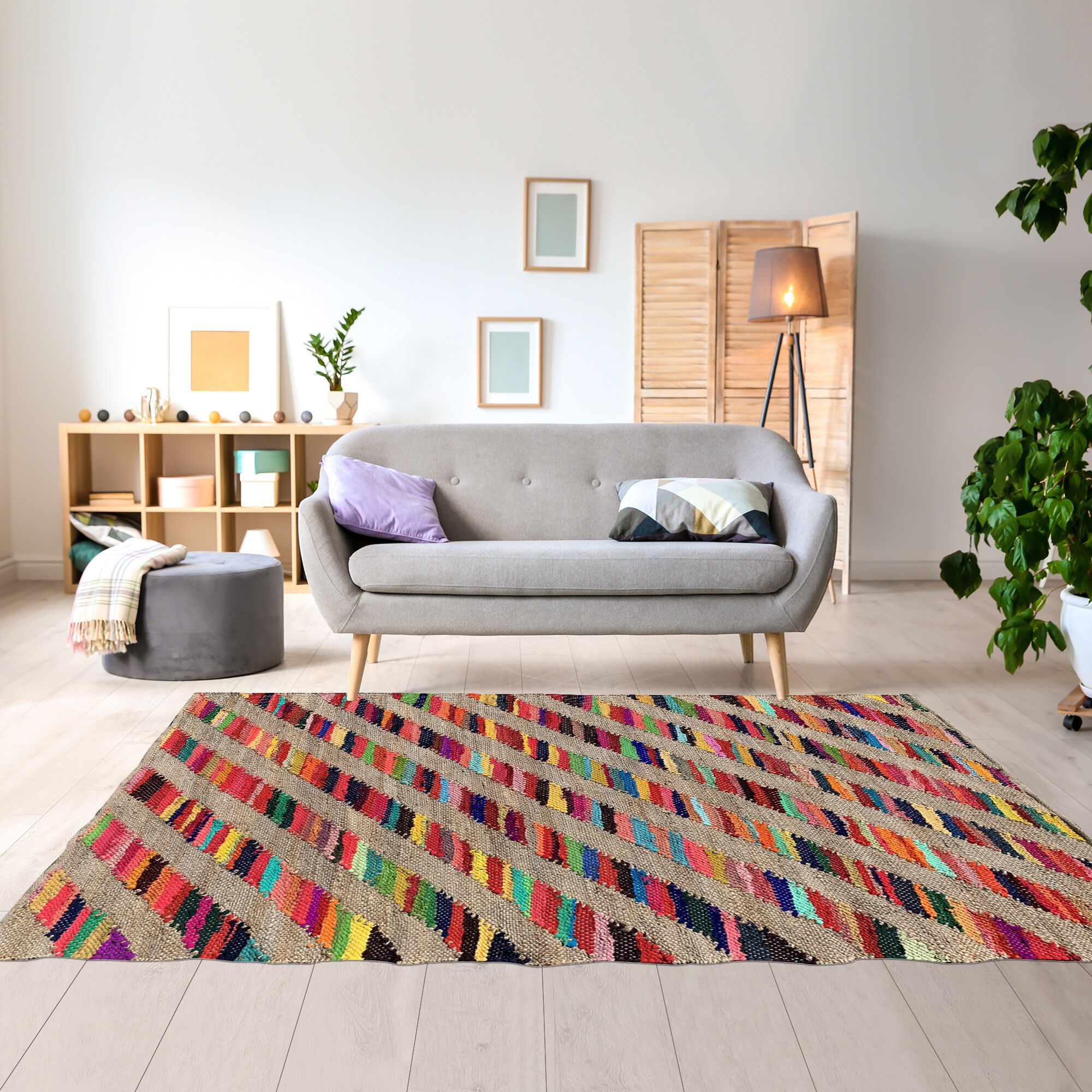 Tapis Rainbow Jute Et Fil Recycle Multicolore thumbnail 2