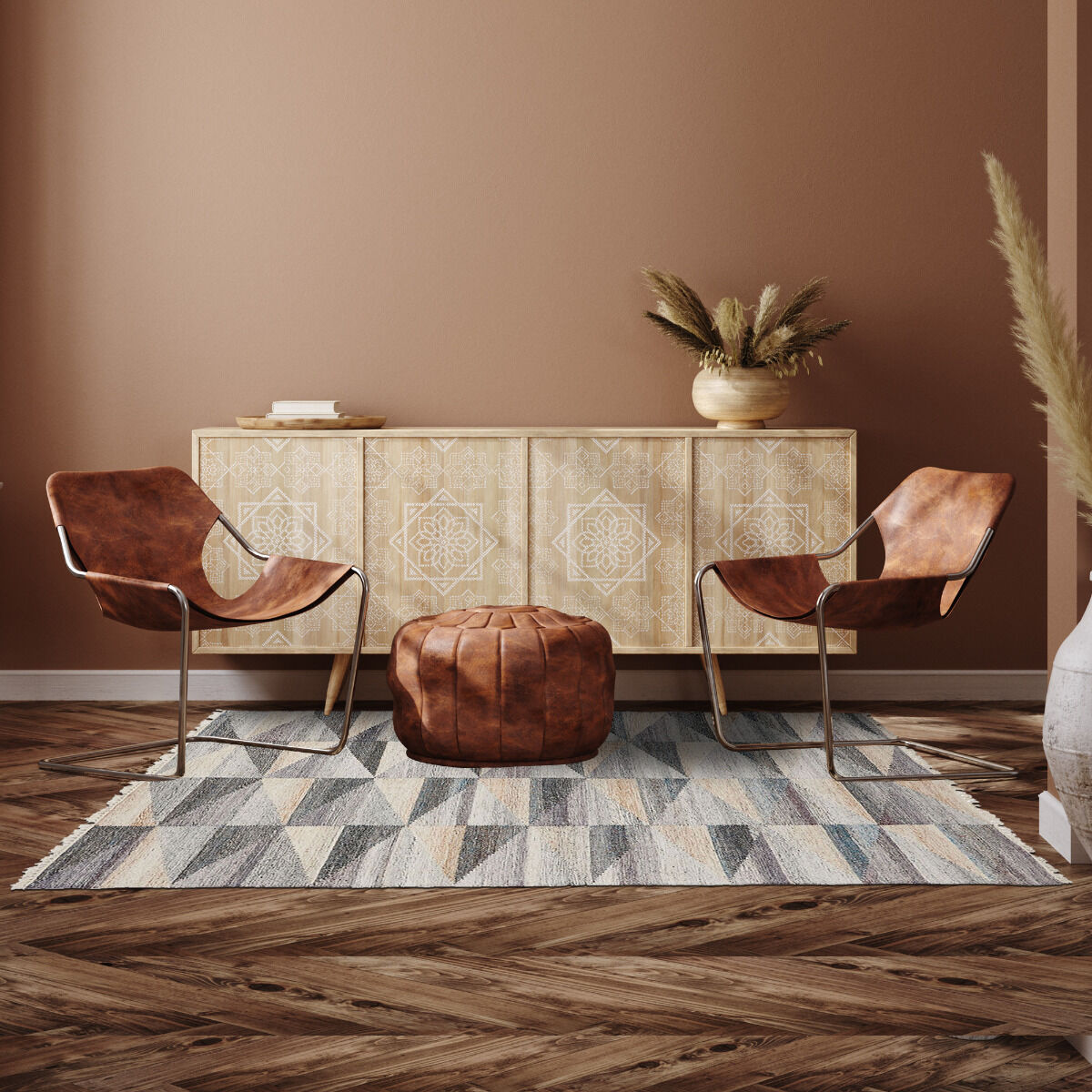 Tapis Triangle Beige, Noir, Bleu