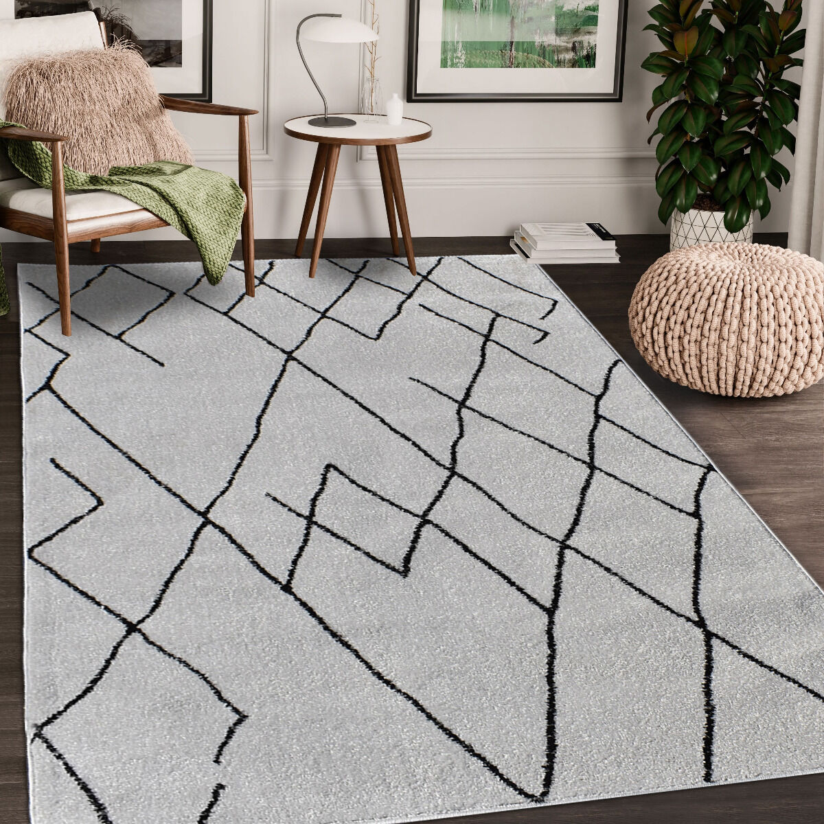 Tapis Naladon Crème, Noir