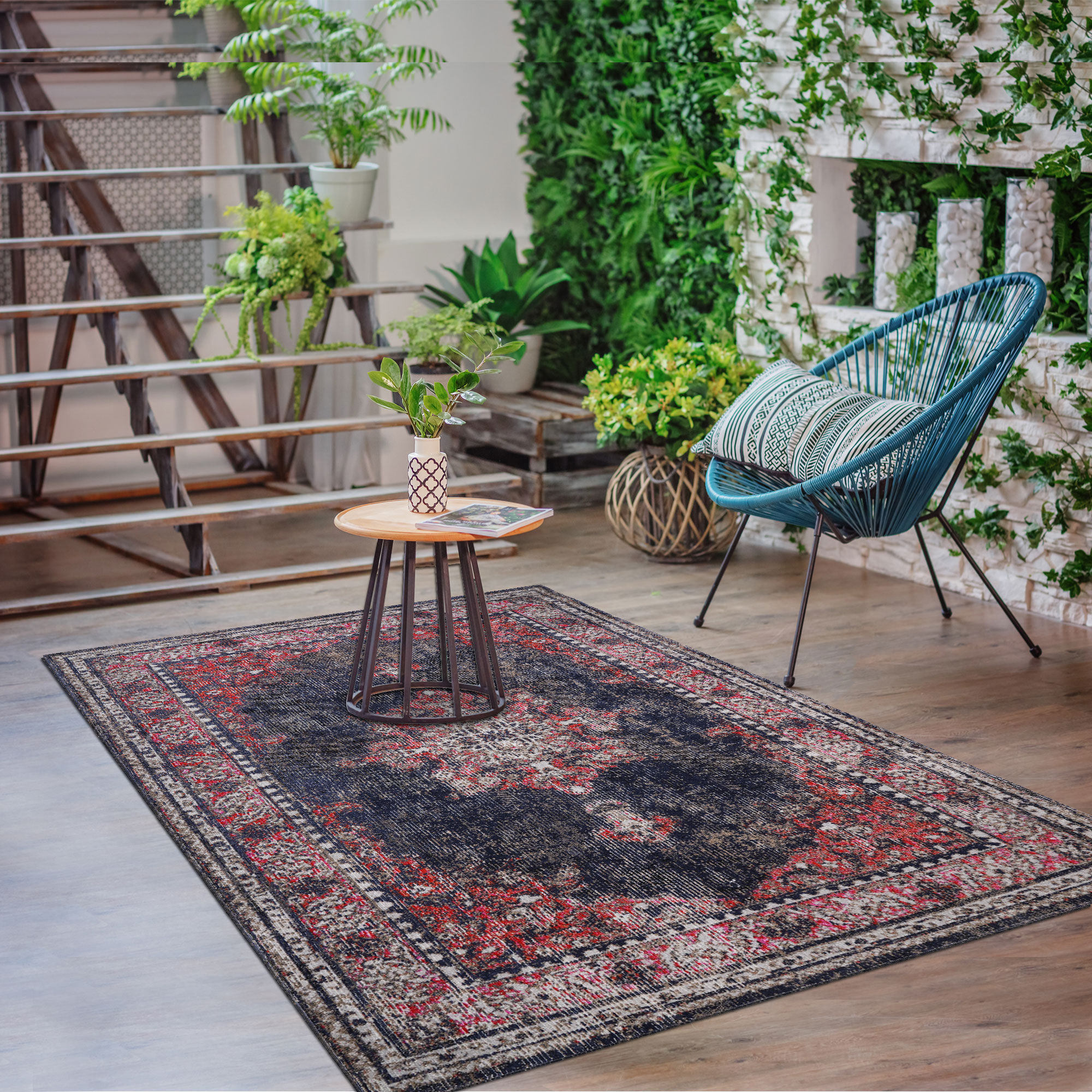 Tapis Ozlem Rouge, Brun, Bleu, Écru thumbnail 2