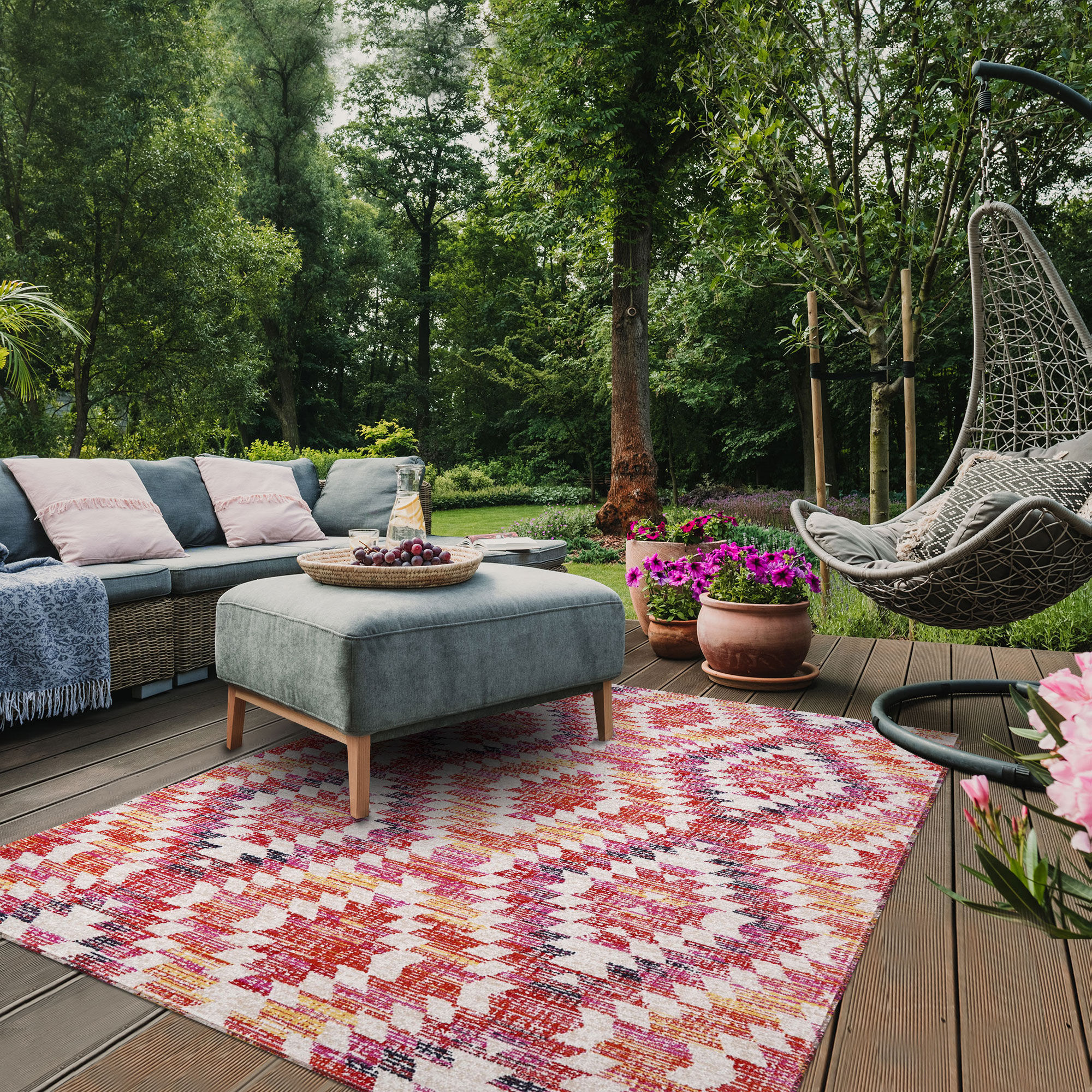 Tapis Sandrine Rose, Rouge, Violet, Jaune