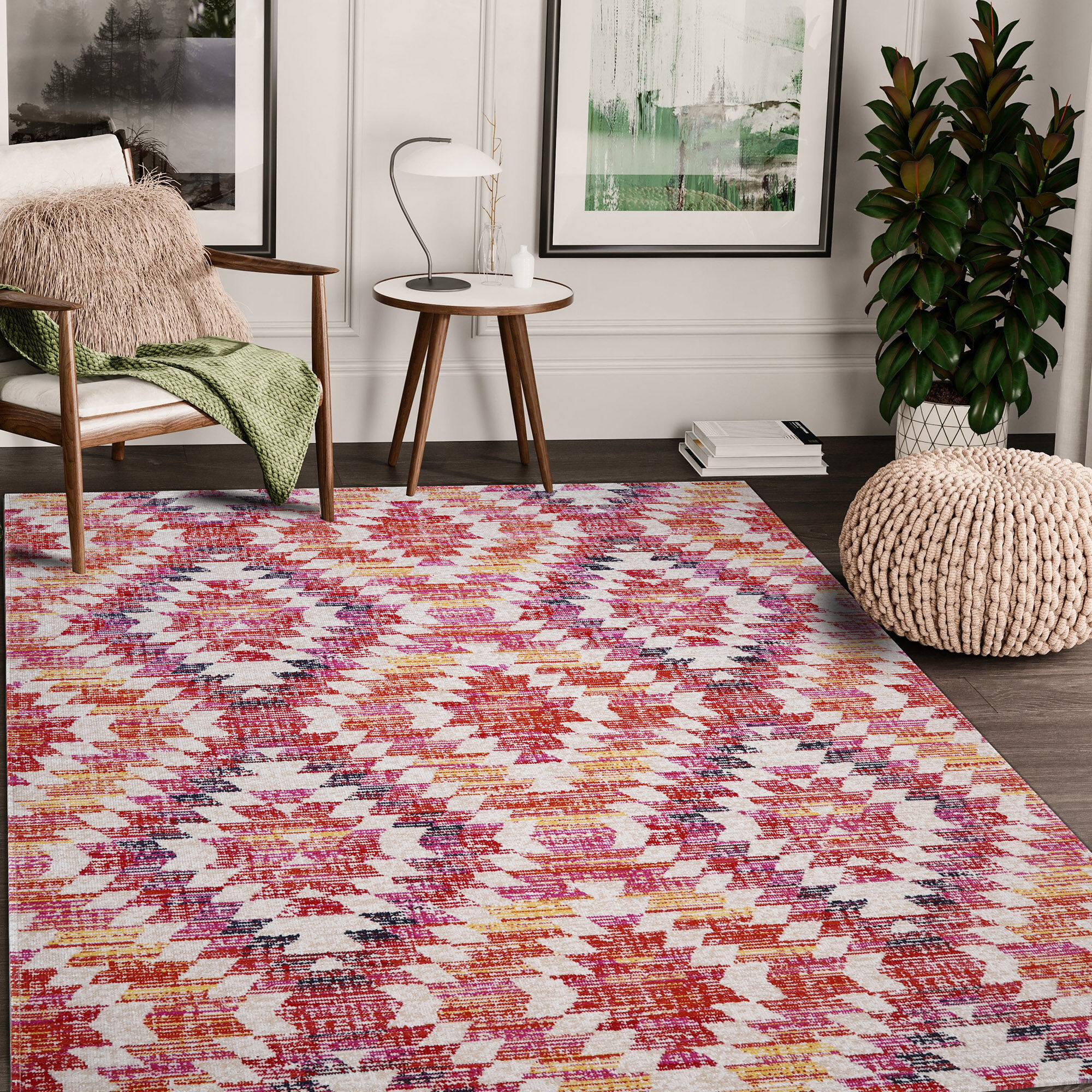 Tapis Sandrine Rose, Rouge, Violet, Jaune thumbnail 2