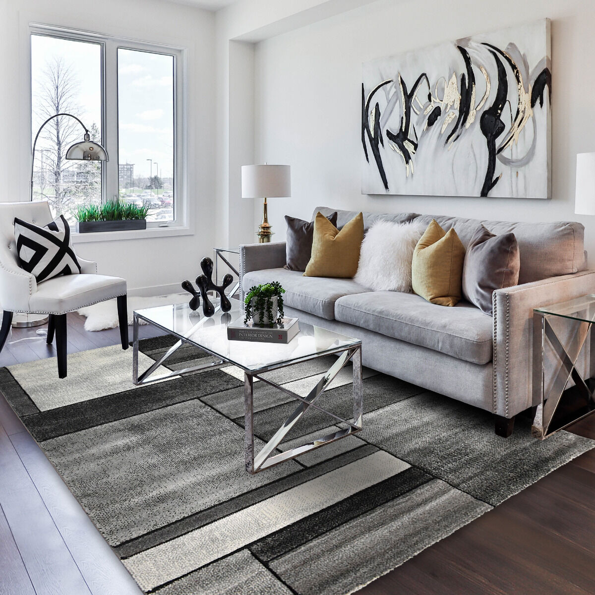 Tapis Brillance Geometrique Gris thumbnail 1