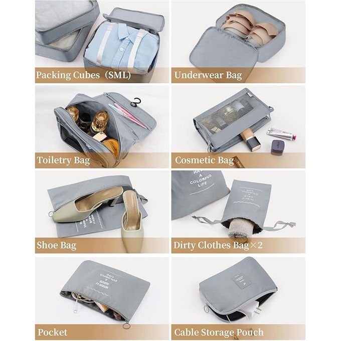 Set De 10 Pcs Organisateur Valise Voyage Gris