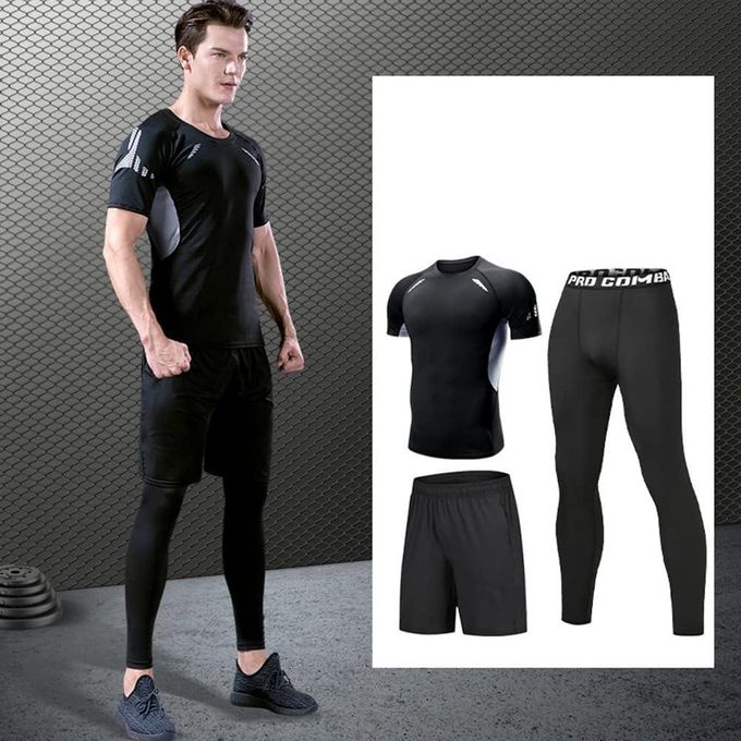 Survêtement de sport Collant pantalon + Tenu à manches courte + short 3PCS