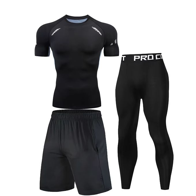 Survêtement de sport Collant pantalon + Tenu à manches courte + short 3PCS thumbnail 4