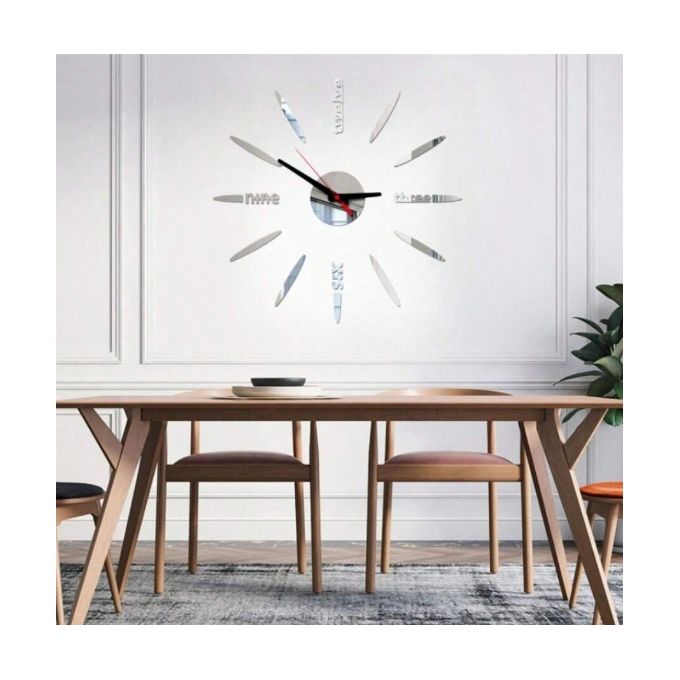Nouveau Mode Créative DI Y En Métal 3D Simple Silver Horloge Murale thumbnail 4