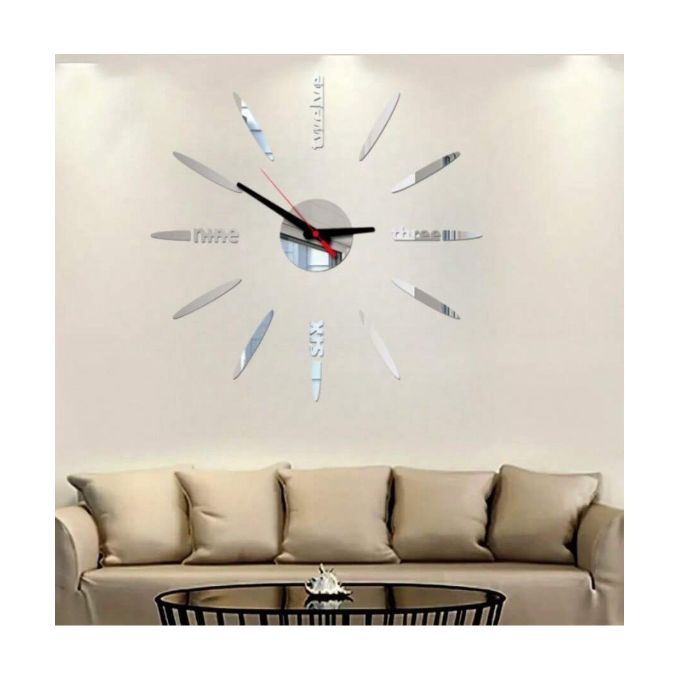 Nouveau Mode Créative DI Y En Métal 3D Simple Silver Horloge Murale thumbnail 3