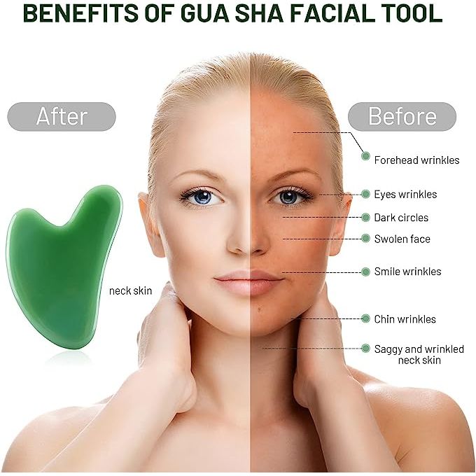 Gua sha Naturel pierre Jade pour Massage et Grattage Facial - Vert thumbnail 4