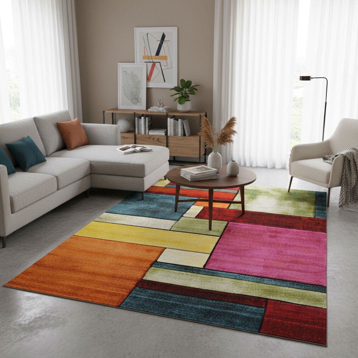 Tapis Brillance Geometrique Multicolore
