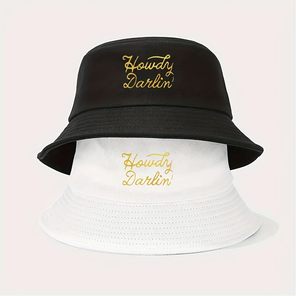 2 Chapeaux Bob Noir & Blanc Élégant avec Impression Howdy Darlin - Polyester Respirant