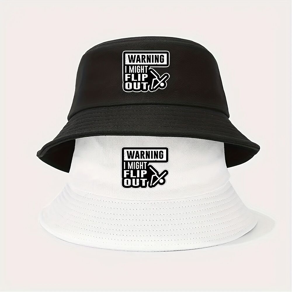 2pc Je pourrais flipper Chapeaux de pêche imprimé - Noir avec texte blanc