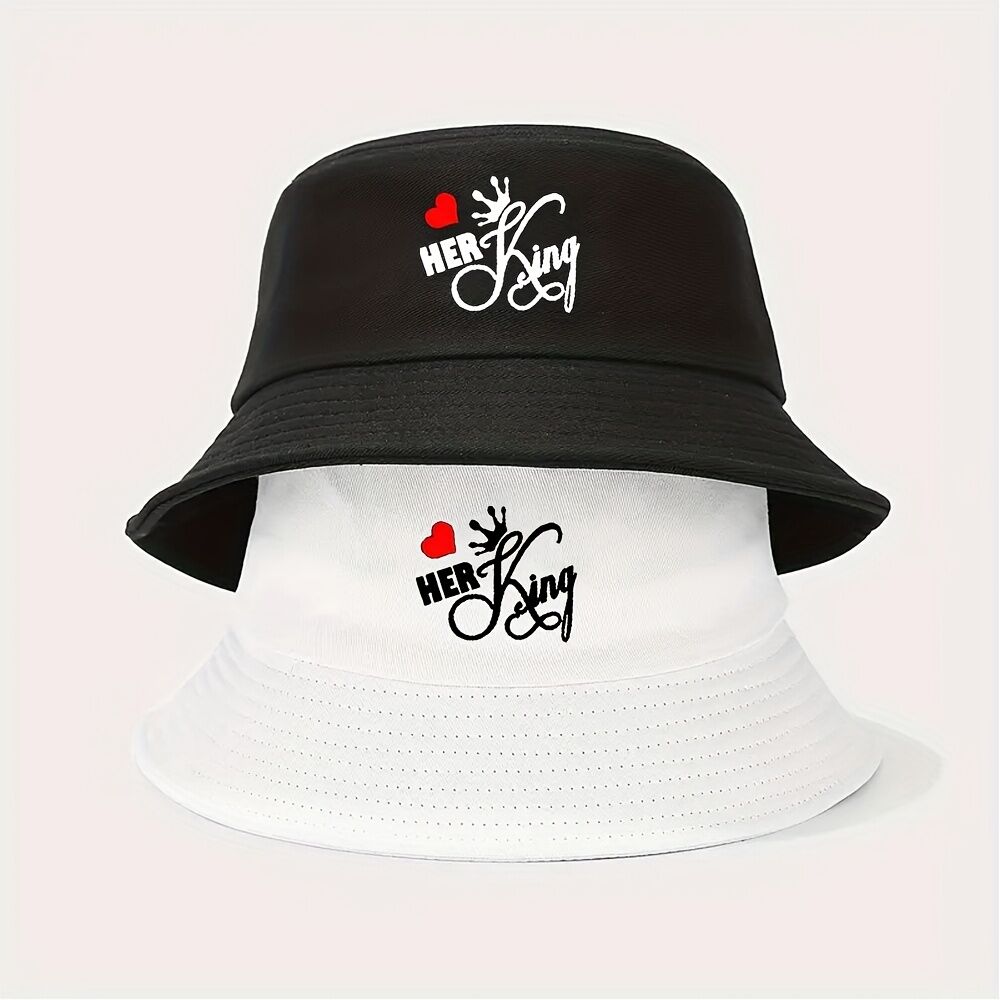 2 Chapeaux de pêche à motif de lettres KING et QUEEN, unisexe, idéal pour les trajets quotidiens
