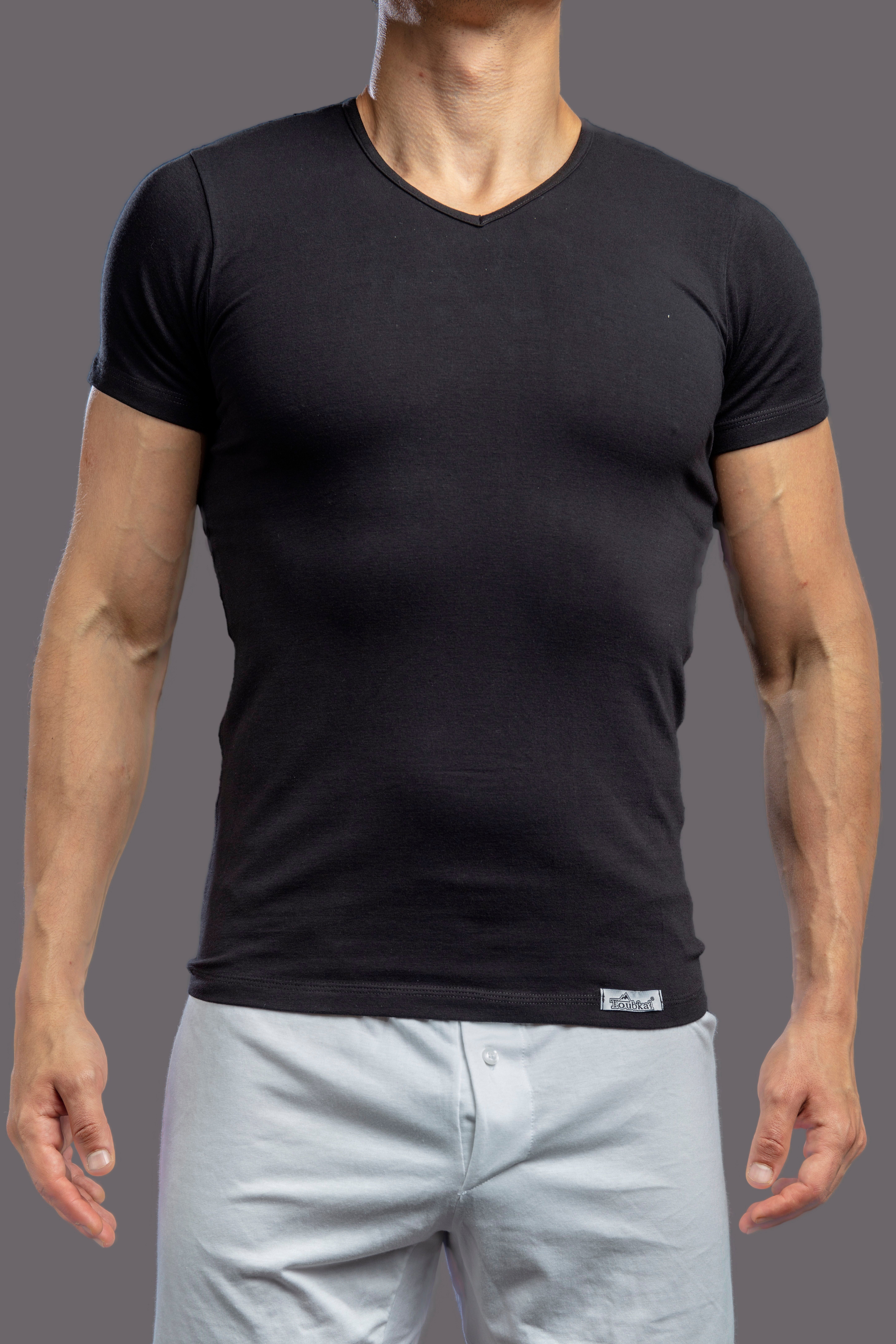 T-shirt Col V Coton Uni