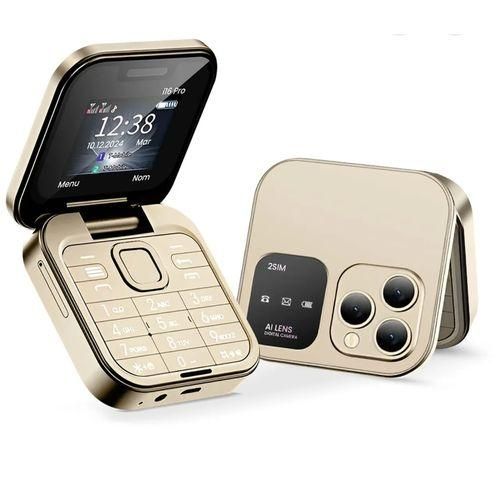 Téléphone Portable Pliable I17 Pro Doré Ultra Compact