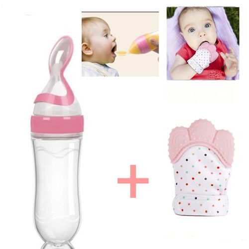Ensemble de Gant de Dentition et Biberon Cuillère en Silicone