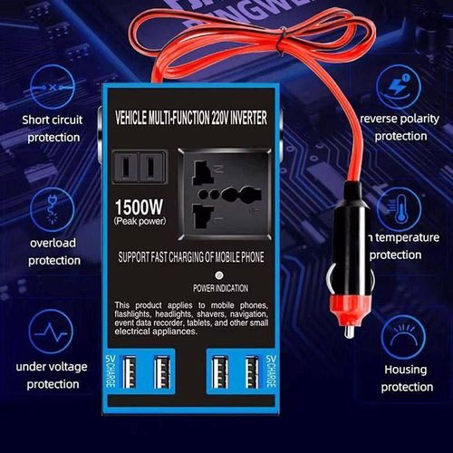 Convertisseur de Tension de Voiture 1500 W 4 Ports Usb