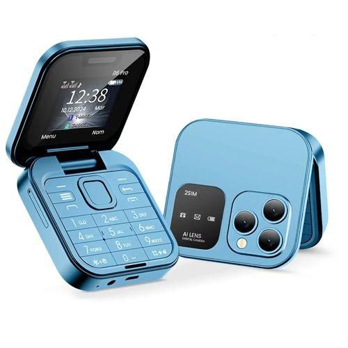 Téléphone Portable Pliable I16 Pro Bleu Ultra Compact - Double Sim , Caméra Hd