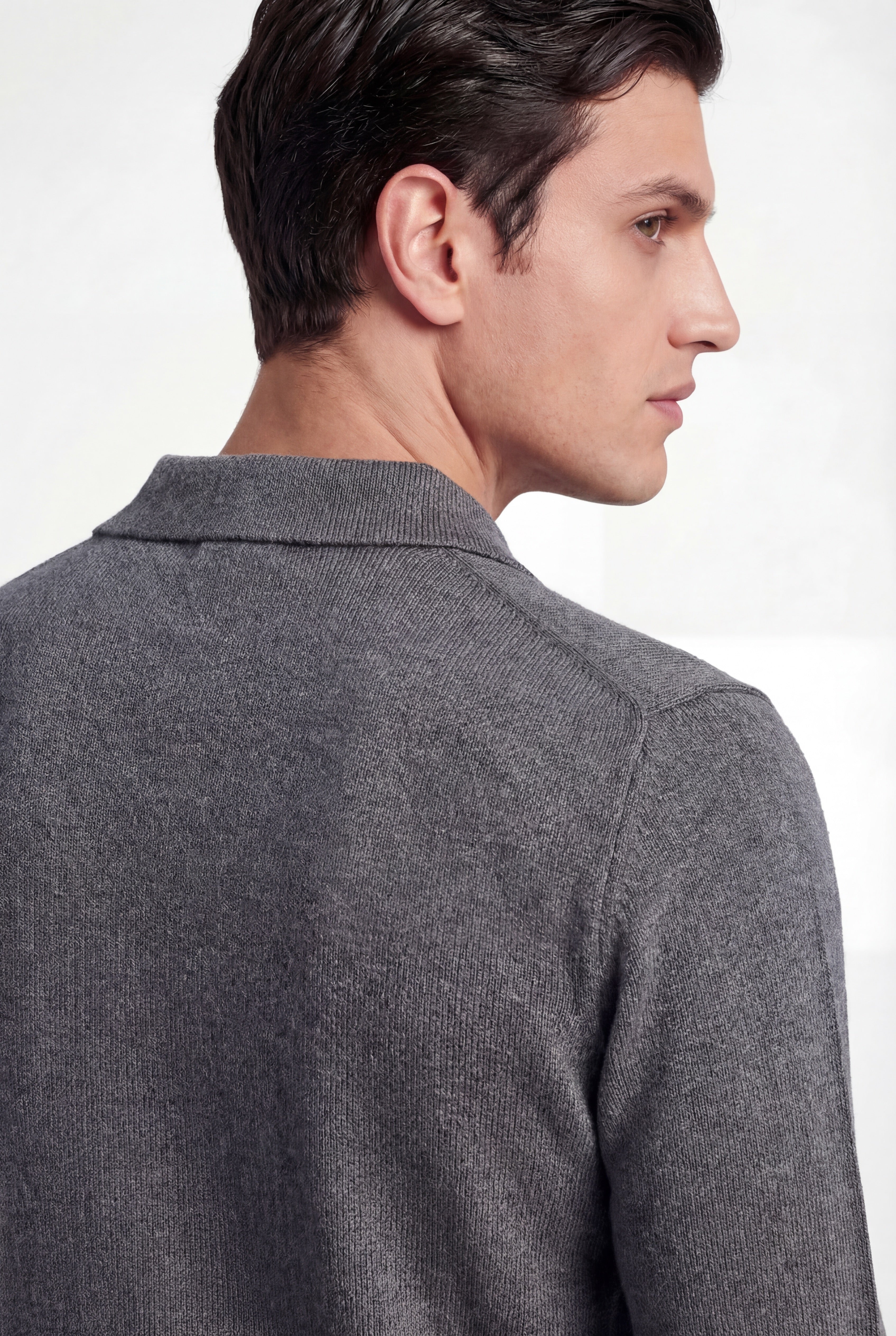 Merino Knit Polo – Mid Grey – 100% Superfine Virgin Wool thumbnail 3
