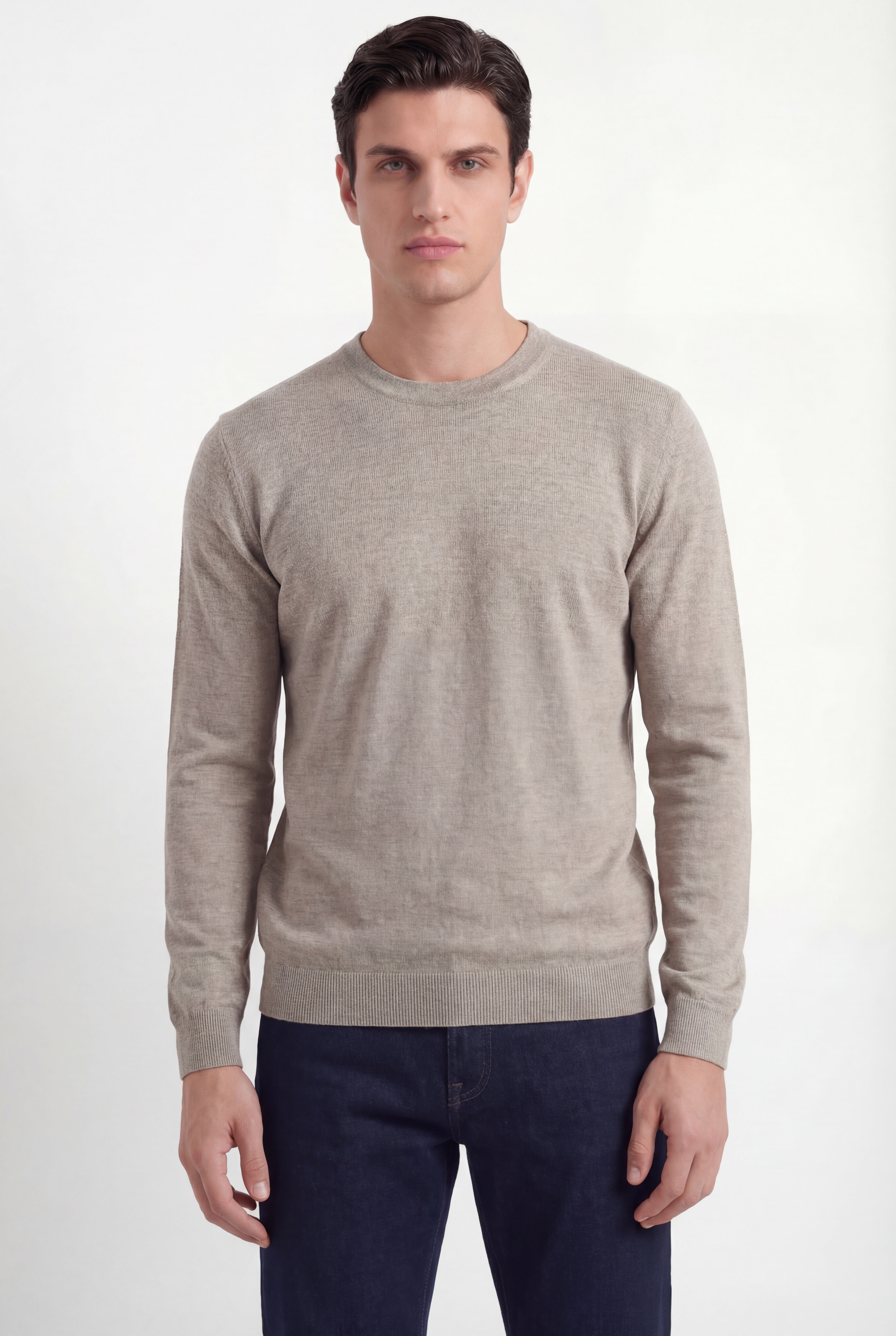 Crew Neck Knit – Sand – Wool & Silk Blend thumbnail 3