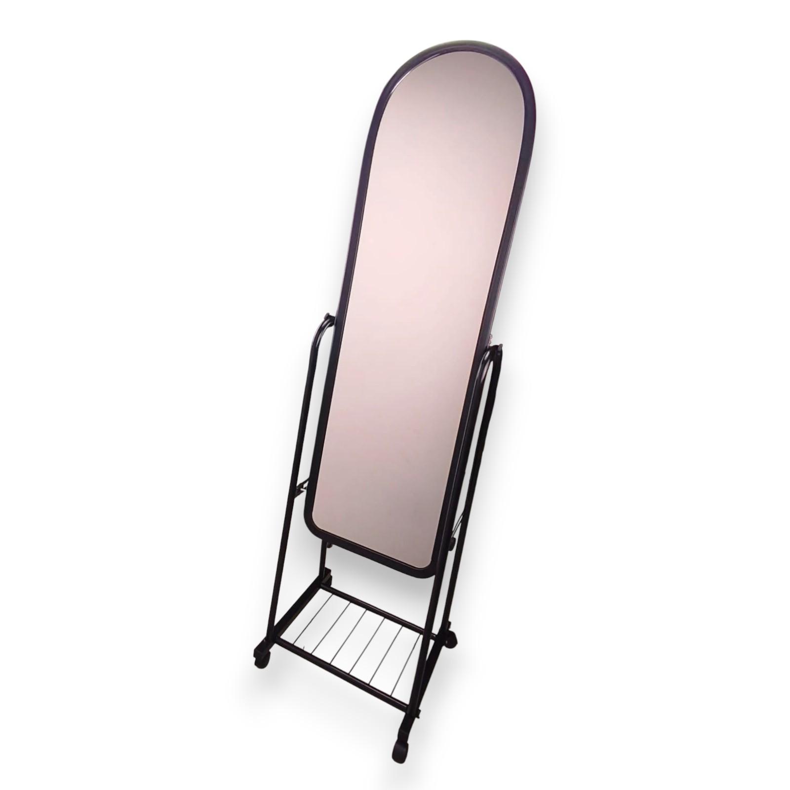 Miroir sur  Pied 160*39 cm avec Miroir 122*31 cm, Cadre en Plastique Premium et Structure en Acier avec Étagère Inférieure