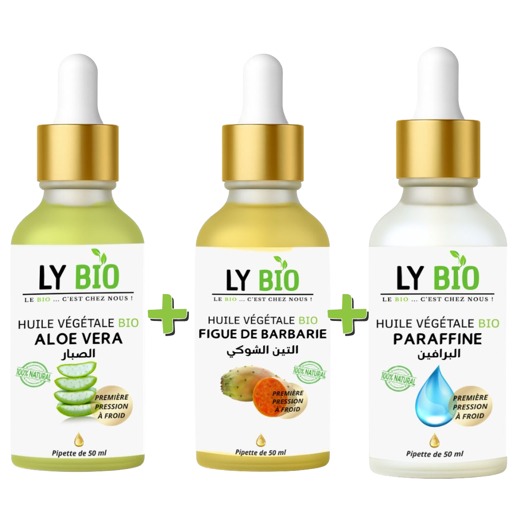 Pack Huile Aloe Vera 50ml - Pipette + Huile Figue de Barbarie 50ml - Pipette + Huile Paraffine 50ml - Pipette