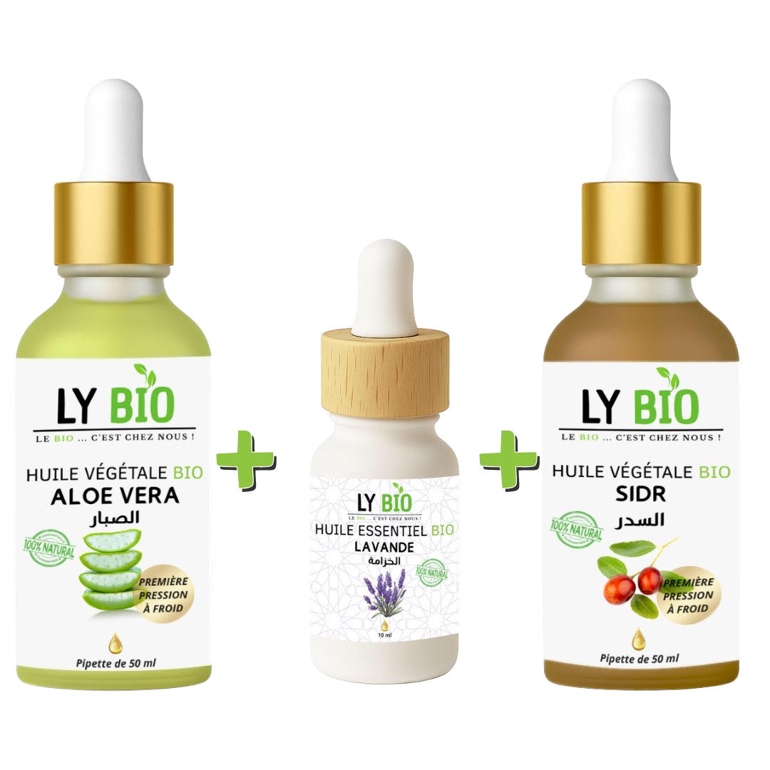 Pack Huile Aloe Vera 50ml - Pipette + Huile Essentiel Lavande 10ml + Huile Sidr 50ml - Pipette