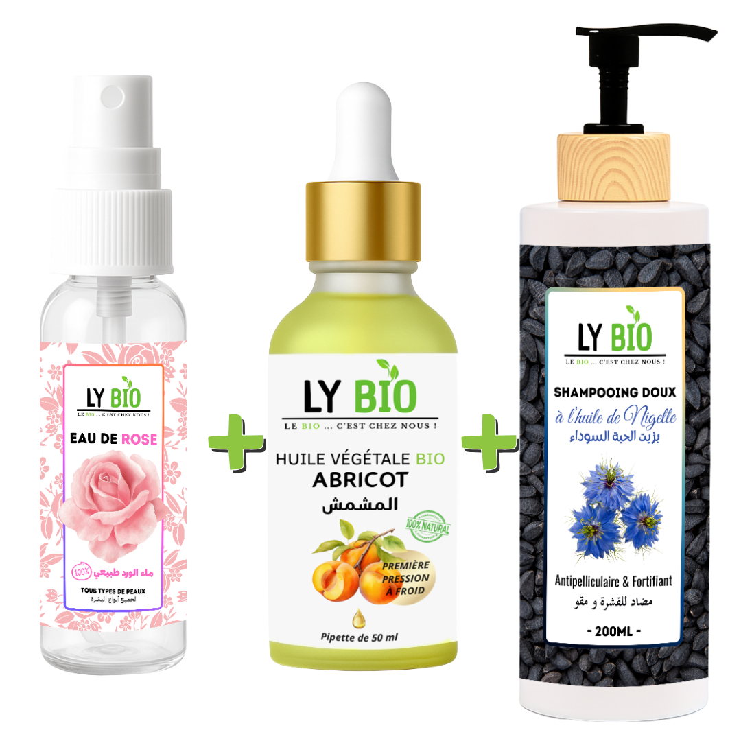 Pack Eau de Rose 100ml + Huile Abricot 50ml - Pipette + Shampooing a Lhuile de Nigelle 200ml