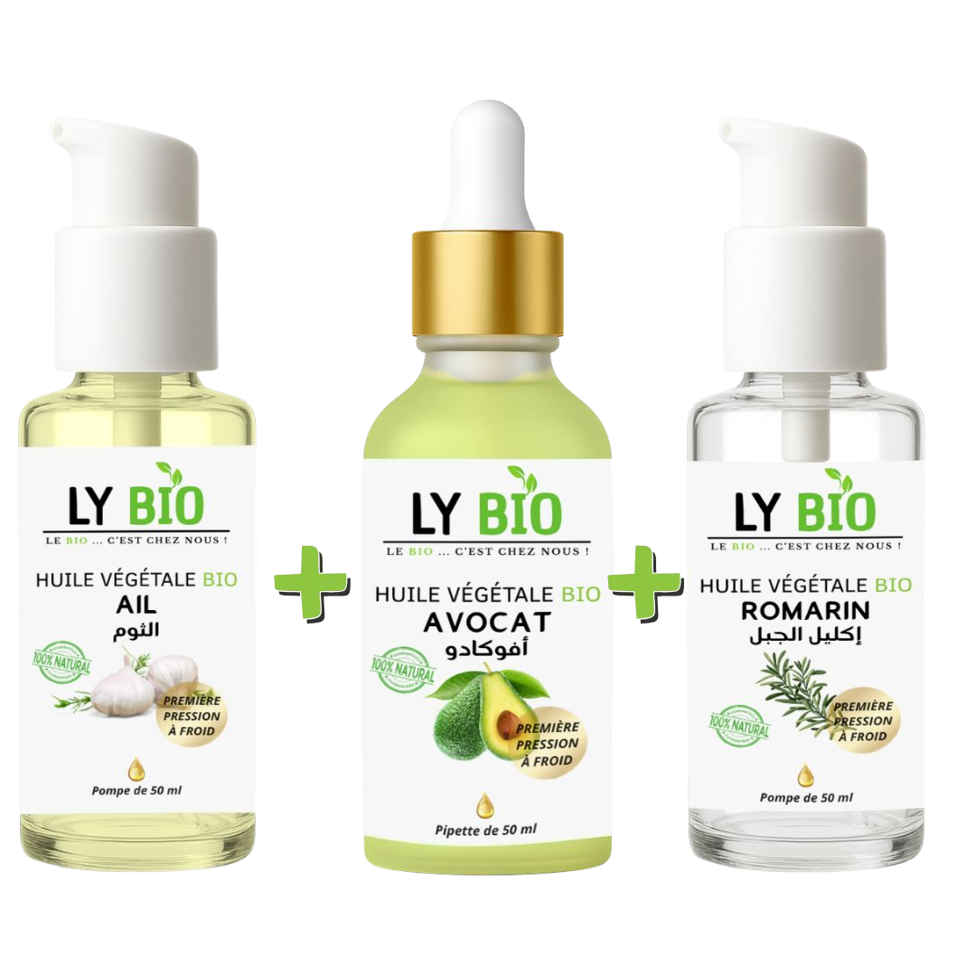 PACK HUILE AIL 50ML - POMPE + HUILE AVOCAT 50ml - PIPETTE + HUILE ROMARIN 50ml - POMPE
