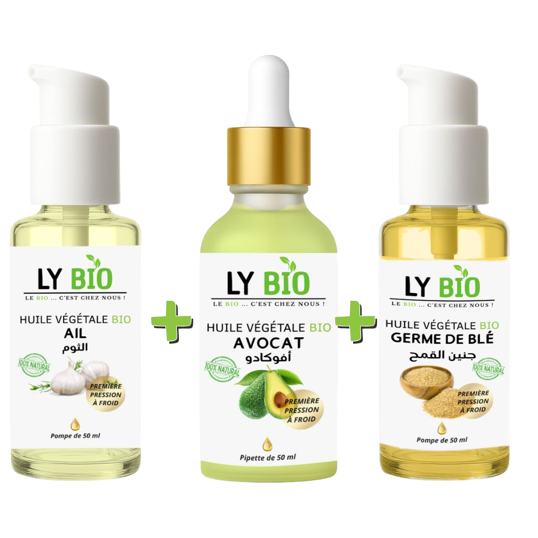 PACK HUILE AIL 50ML - POMPE + HUILE AVOCAT 50ml - PIPETTE + HUILE GERME DE BLE 50ML - POMPE