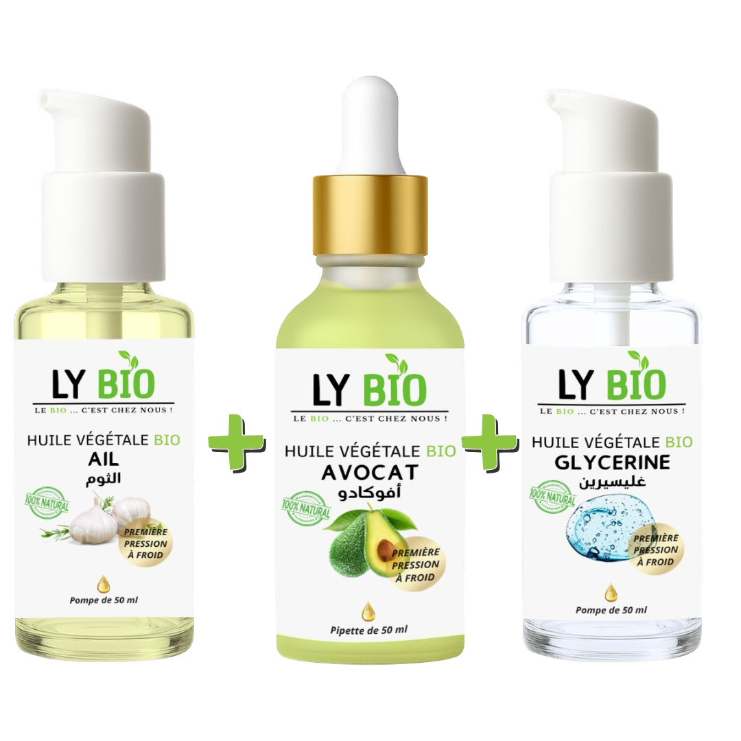 PACK HUILE AIL 50ML - POMPE + HUILE AVOCAT 50ml - PIPETTE + HUILE GLYCERINE 50ml - POMPE