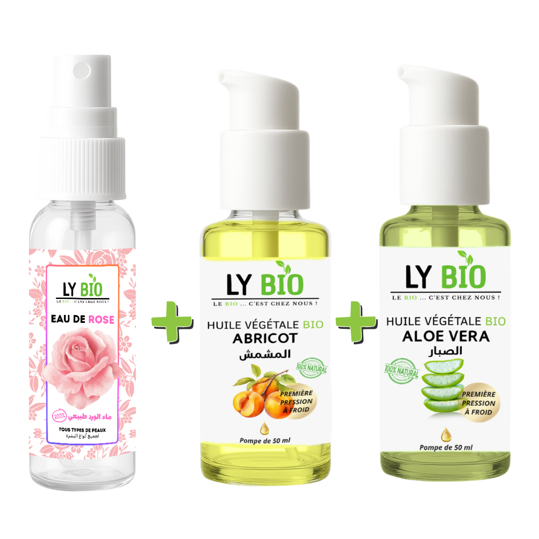 PACK EAU DE ROSE 100ML + HUILE ABRICOT 50ML - POMPE + HUILE ALOE VERA 50ml - POMPE thumbnail 3