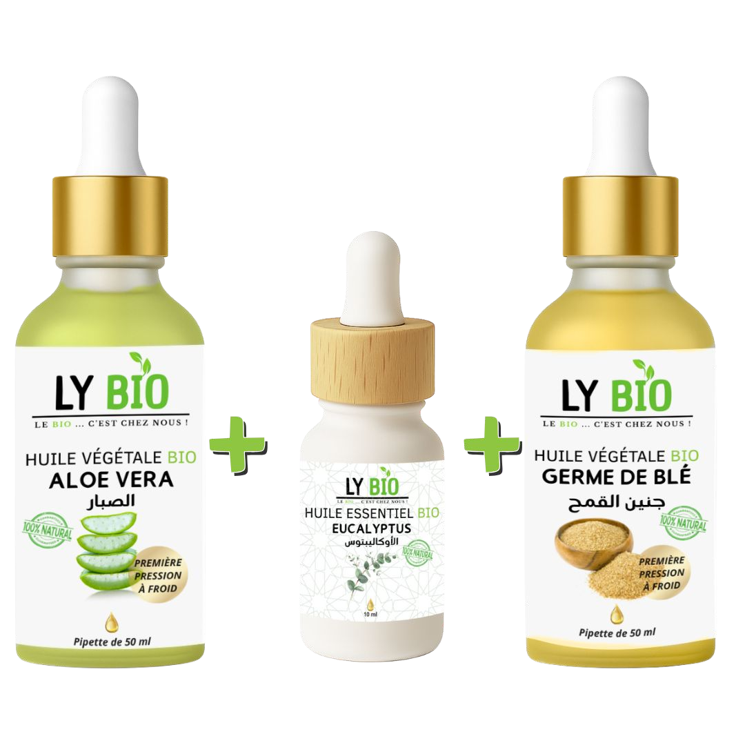 PACK HUILE ALOE VERA 50ml - PIPETTE + HUILE ESSENTIEL EUCALYPTUS 10ML + HUILE GERME DE BLE 50ML - PIPETTE thumbnail 3