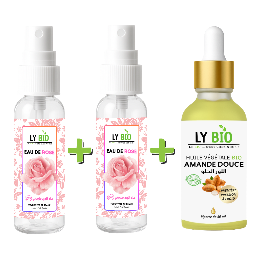 PACK 2 X EAU DE ROSE 100ML + HUILE AMANDE DOUCE 50ML - PIPETTE thumbnail 3