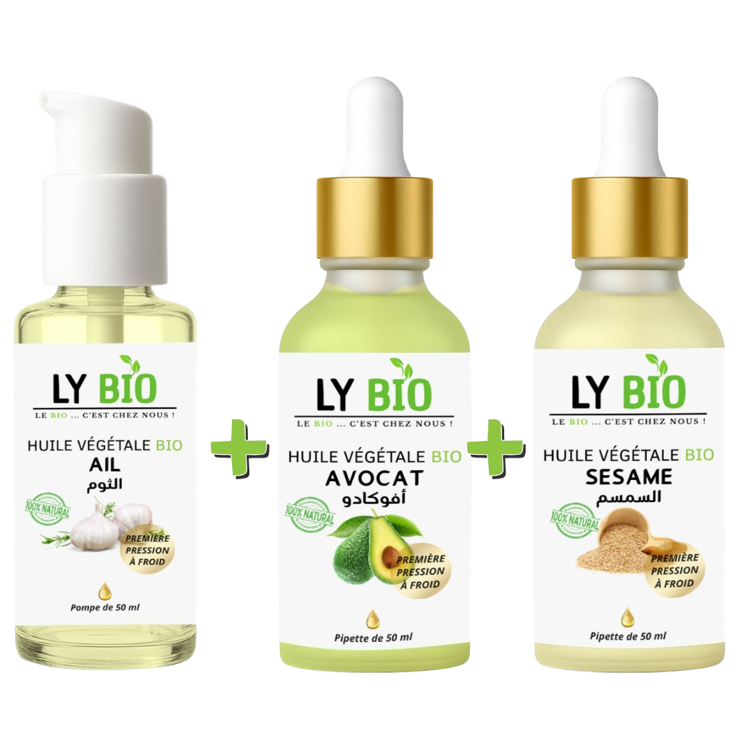 PACK HUILE AIL 50ML - POMPE + HUILE AVOCAT 50ml - PIPETTE + HUILE SESAME 50ml - PIPETTE thumbnail 3