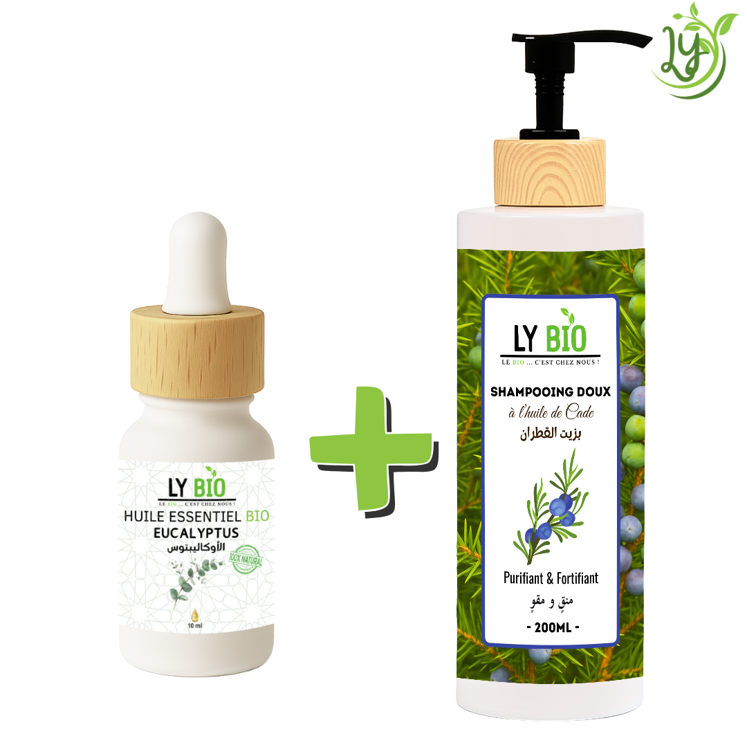 Pack Huile Essentiel Eucalyptus 10ml + Shampooing a Lhuile de Cade 200ml - Purifiant & Fortifiant