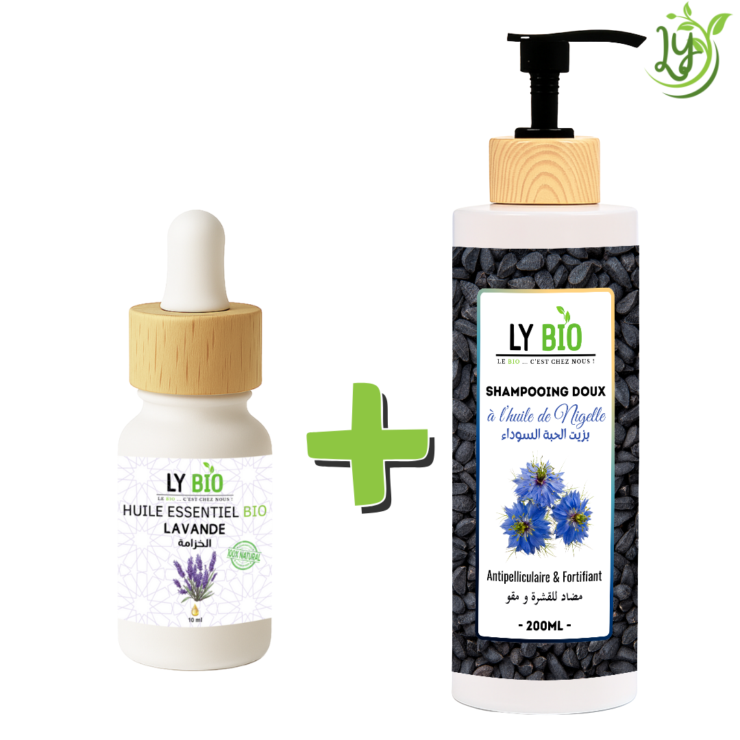 Pack Huile Essentiel Lavande 10ml + Shampooing a Lhuile de Nigelle 200ml - Antipelliculaire & Fortifiant