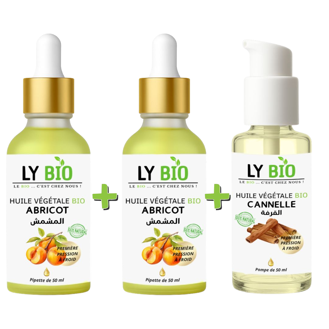 PACK 2 X HUILE ABRICOT 50ML - PIPETTE + HUILE CANNELLE 50ML - POMPE