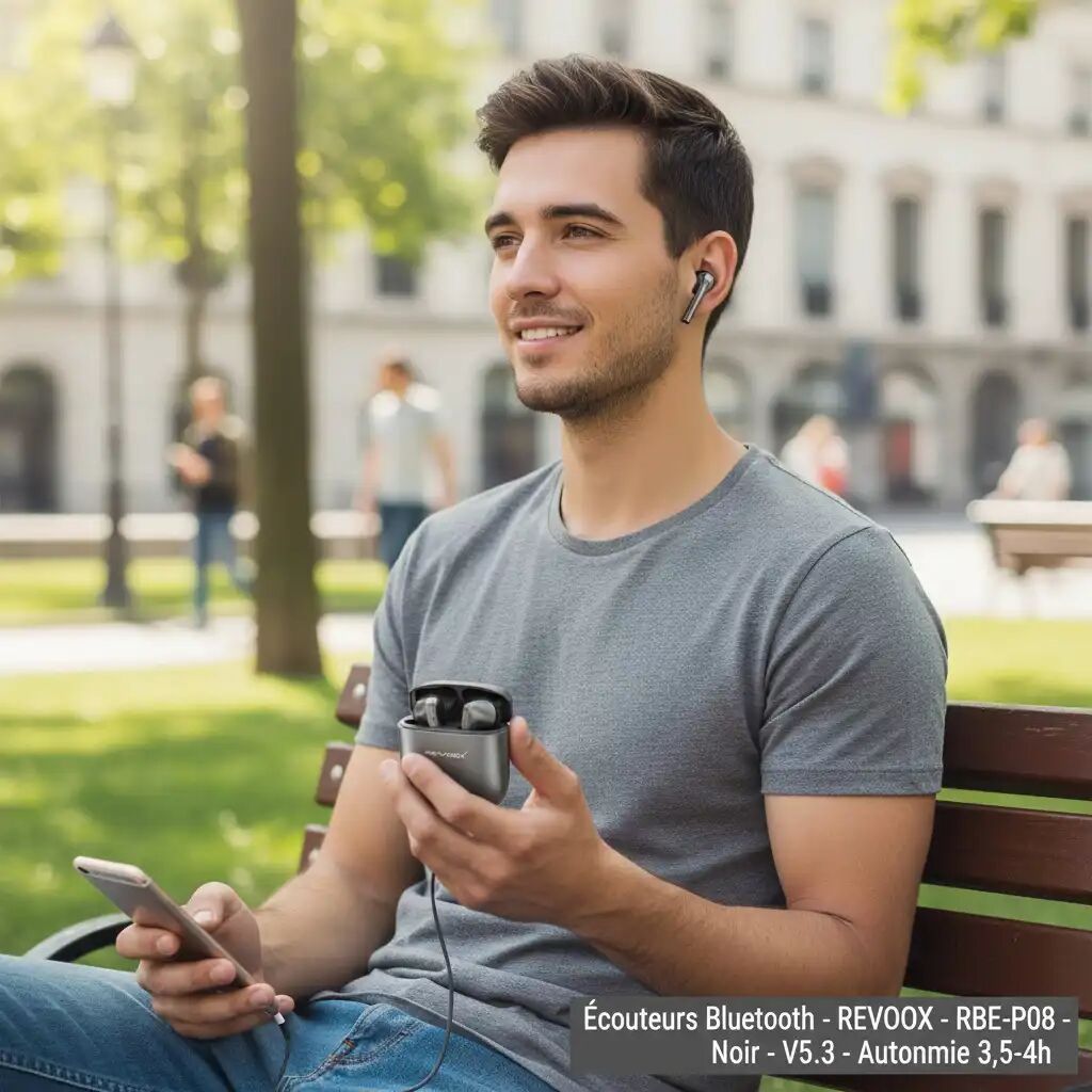 Écouteurs Bluetooth  - RBE-P08 - Noir - V5.3 - Autonomie 3,5-4h thumbnail 4