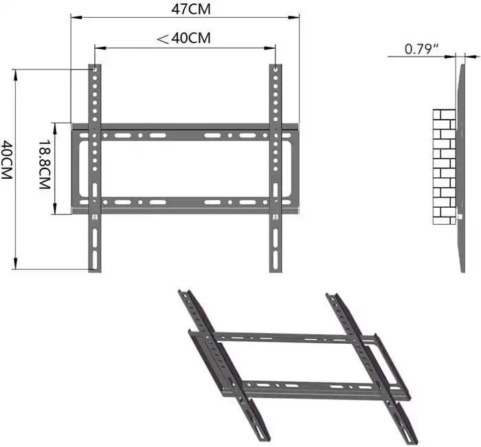 Support TV Mural - Fixe - 26-63 - Acier Laminé - Charge Max 50 kg thumbnail 2