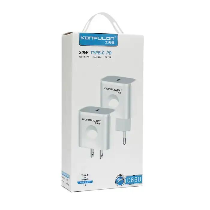 Chargeur Domestique  C69D+DC15 PD20W avec Câble PD Type C vers Type C Blanc