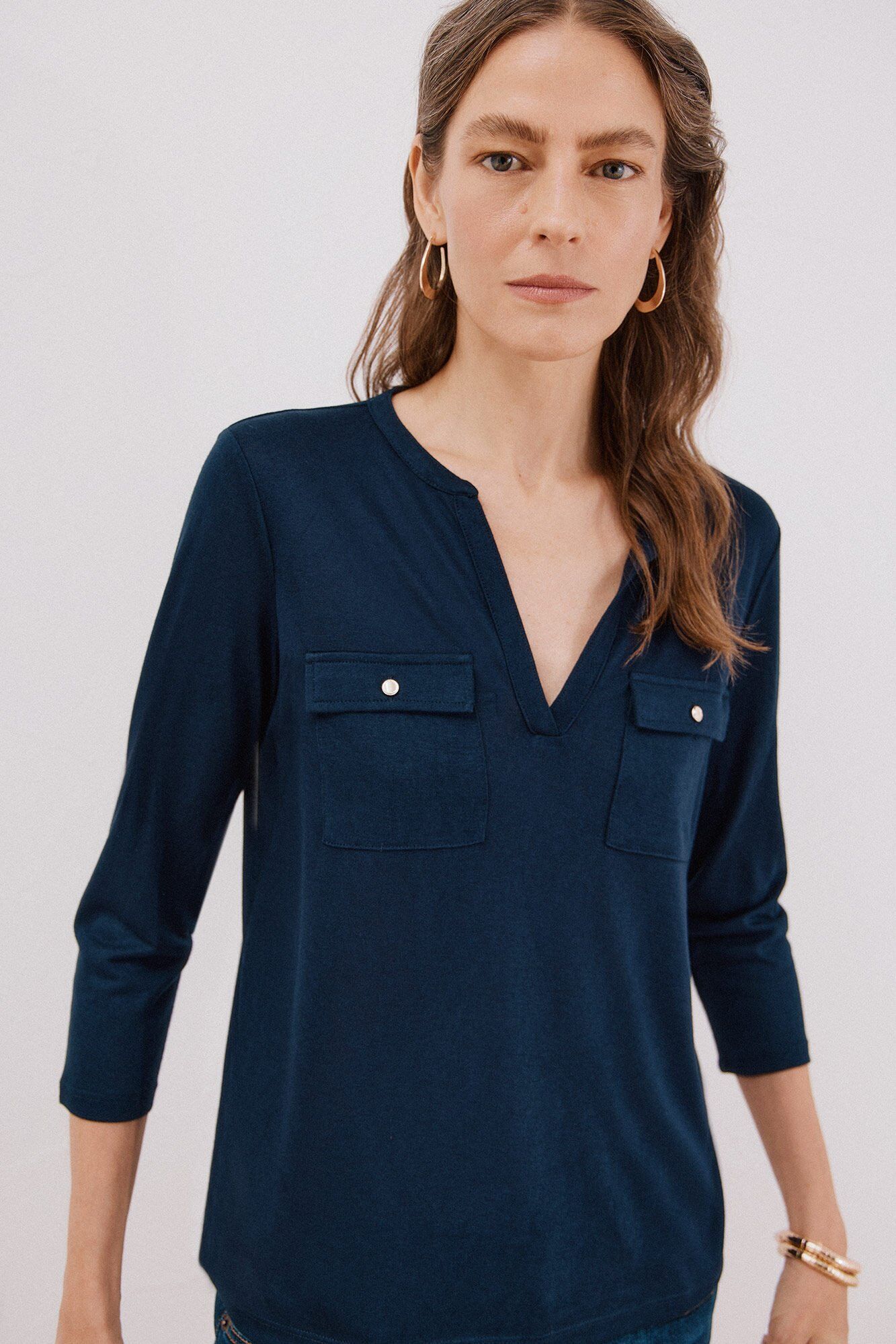 T-shirt À Col Mandarin Effet Lin