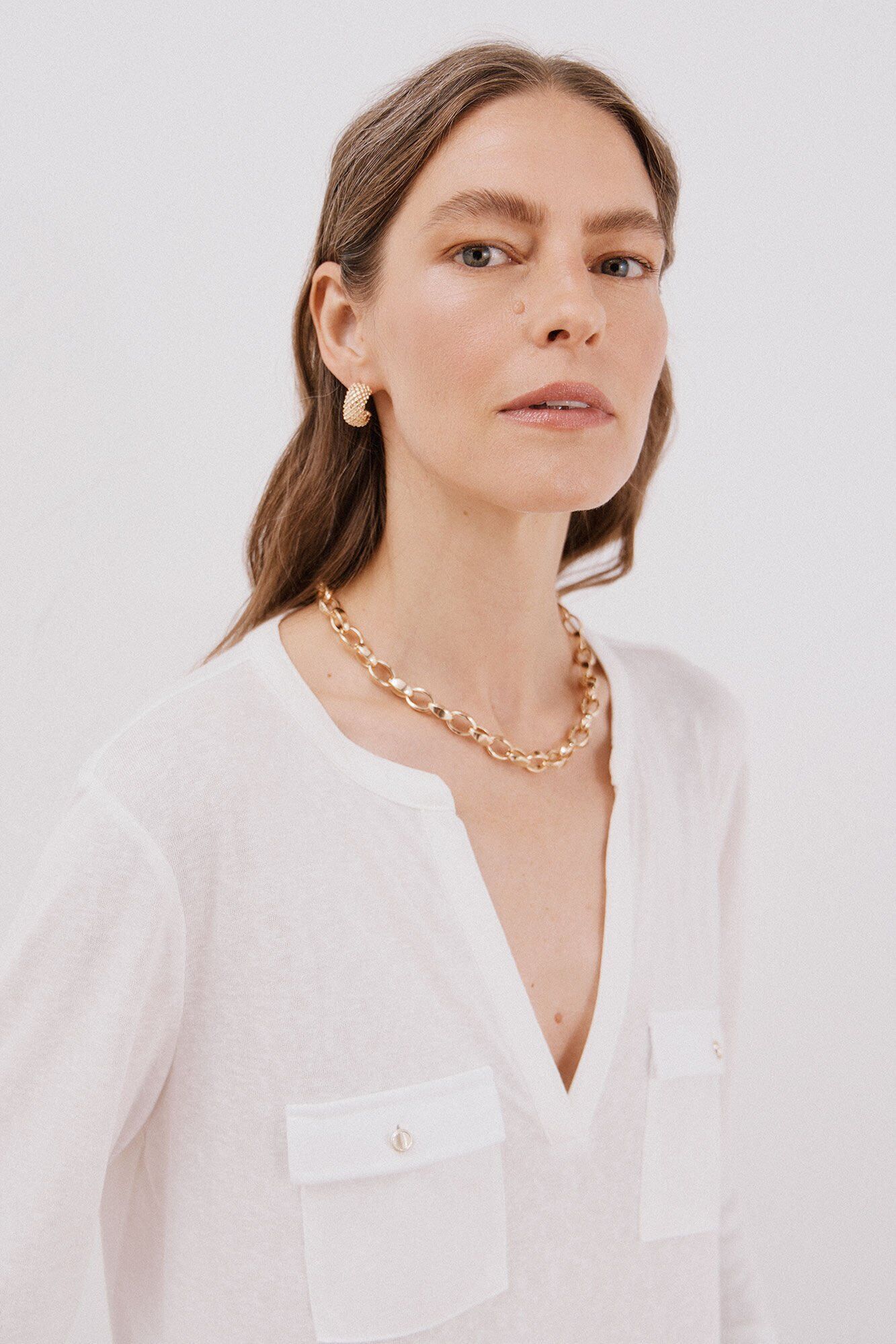 T-shirt À Col Mandarin Effet Lin